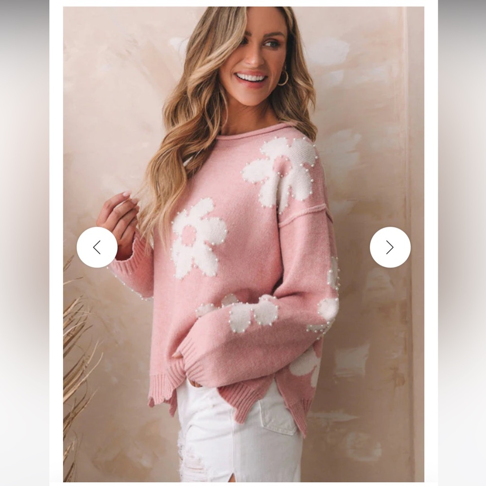 Peach Love California Pearl Flower Sweater